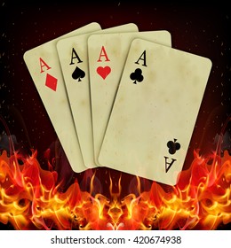 Poker cards burning fire