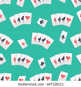 Poker cards deck scattered seamless pattern flat vector illustration