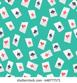 Poker cards deck scattered seamless pattern flat vector illustration