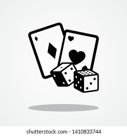 Poker Cards and Dices Icon with Gray Shadow