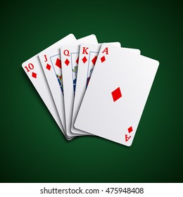 Poker cards flush diamonds hand