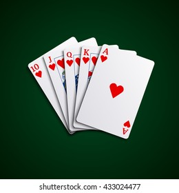 Poker cards flush hearts hand