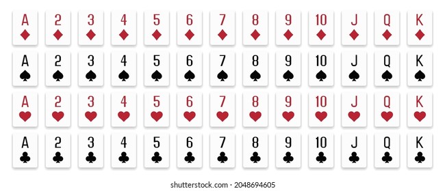 Poker cards full deck. Playing cards. Vector illustrator.