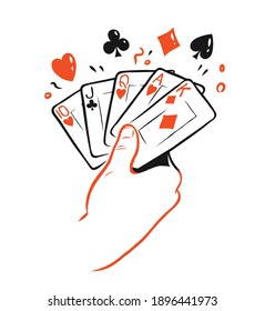 Poker cards in hand. Casino symbol vector