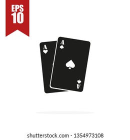 poker cards icon with shadow, flat vector illustration
