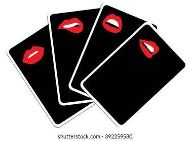 Poker Cards with lips Vector illustration icon