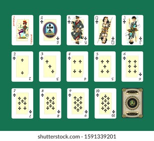 poker cards for playing game blackjack playful collection symbols sign fool deck.  Steampunk character style.