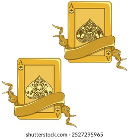 Poker cards with ribbons, with ace symbols, ribbon surrounding a Halloween style poker card