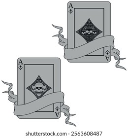 Poker cards with ribbons, with diamond symbols, ribbon surrounding a Halloween style poker card