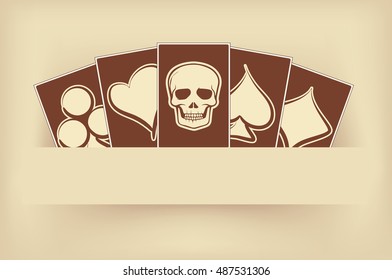 Poker cards with skull, vector illustration