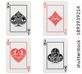 Poker cards with skulls, the symbols of heart, diamond, club and ace with different line styles.