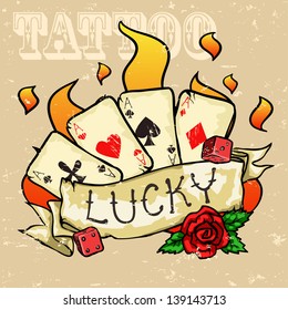 Poker Cards Tattoo Design, Grunge effect is removable.