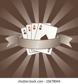 Poker cards vector with ribbon