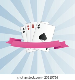 Poker cards vector with ribbon