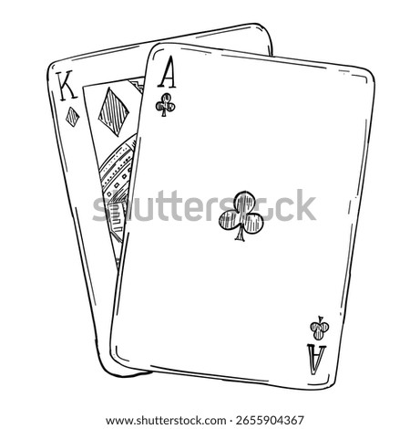 poker cards vector sketch line art hand drawn illustration 