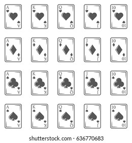 Poker cards vintage icons in monochrome style. Design elements for logo, label, emblem. Flash royal combination