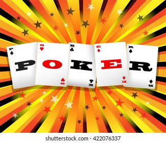 Poker cards word on colorful exploding background
