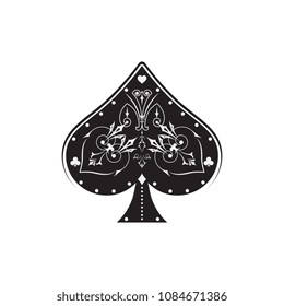 Poker and Casino. Ace of spades, vintage and retro style. Vector illustration.