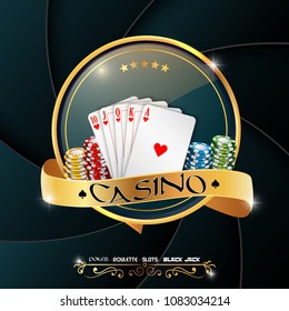 Poker casino banner with chips and cards