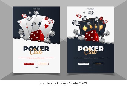 Poker Casino Banner Set with Cards and Chips. Vector illustration