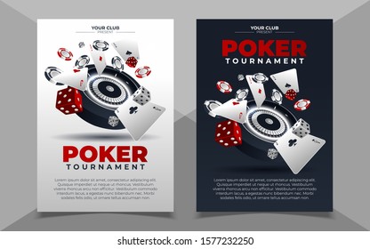 Poker Casino Banner Set with Cards and Chips. Vector illustration