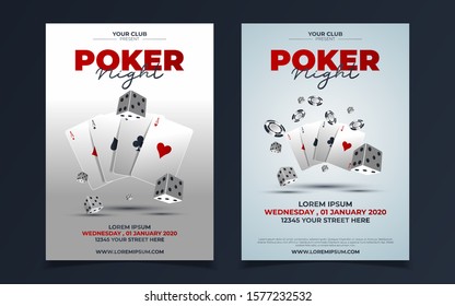 Poker Casino Banner Set with Cards and Chips. Vector illustration