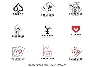 Poker Casino Card Logo, Diamond Card Icon, Hearts, Spades, Ace. Gambling Game Poker Club Design