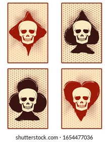 Poker casino cards with skull, vector illustration