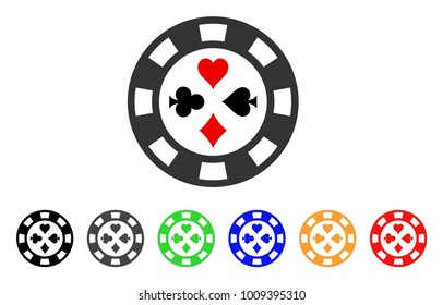 Poker Casino Chip icon. Vector illustration style is a flat iconic poker casino chip symbol with gray, yellow, green, blue, red, black color variants. Designed for web and software interfaces.