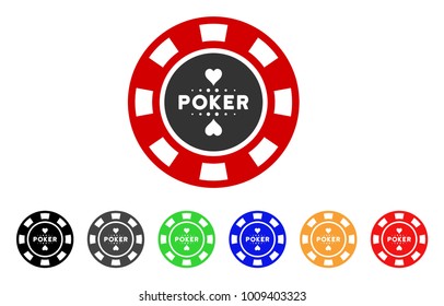 Poker Casino Chip icon. Vector illustration style is a flat iconic poker casino chip symbol with gray, yellow, green, blue, red, black color variants. Designed for web and software interfaces.