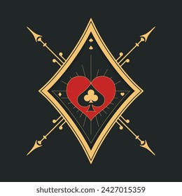 Poker and Casino. Elegant Poker Logo Featuring Heart and Club Symbols With Gold Accents on a Dark Background.