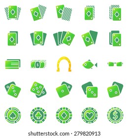 Poker or casino icons set - green gambling symbols or logo