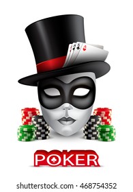 Poker Casino Poster With Mask, Chips And Cards.