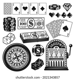 poker casino set gambling objects elements
