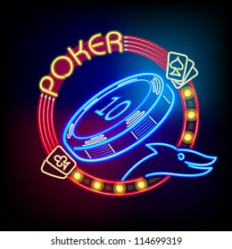 Poker casino token in neon light