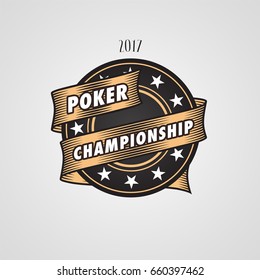 Poker, casino vector logo, emblem. Design element with casino chips and sign Poker championship