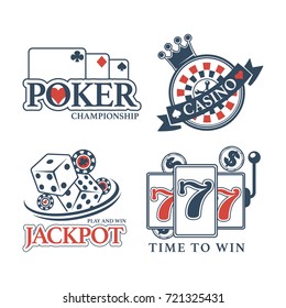 Poker championship at casino isolated promotional emblems set