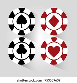poker chip black and red gamble elements icon vector illustration