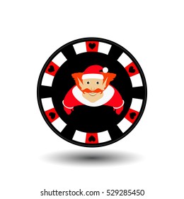 poker chip Christmas new year. Icon EPS 10 vector illustration on a white background to separate easily. Use for websites, design, decoration, printing, etc. Elf in the red cap on the chip.