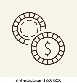 Poker chip and dollar line icon. Gambling, fortune, game. Casino concept. Vector illustration can be used for topics like gambling, business, advertising