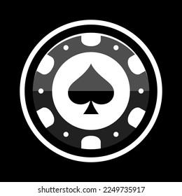 Poker chip flat icon. Spades sign. Gambling emblem. Casino games.