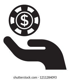 
A poker  chip in hand representing bet concept 
