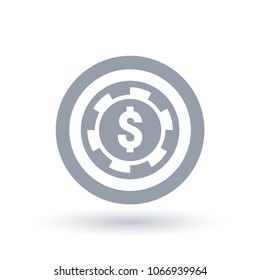 Poker chip icon. Dollar token symbol. Gambling money sign in circle outline. Vector illustration.