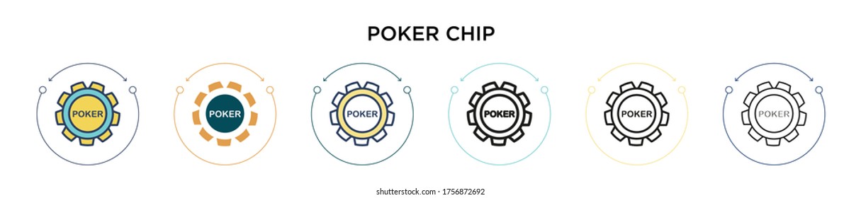 Poker chip icon in filled, thin line, outline and stroke style. Vector illustration of two colored and black poker chip vector icons designs can be used for mobile, ui, web