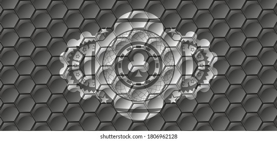 Poker chip icon inside grey shiny pattern realistic emblem. Trendy graceful background. Artistic illustration. 