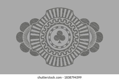 Poker chip icon inside Grey stroke realistic badge. Solid luxurious background. Intense illustration. 
