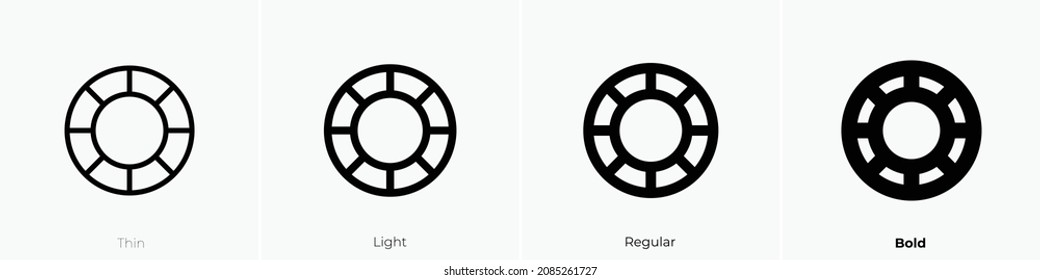 icono de chip de póker. Diseño delgado, ligero y audaz aislado en un fondo blanco