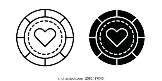 Poker chip icons pack vectors in black flat and strokes