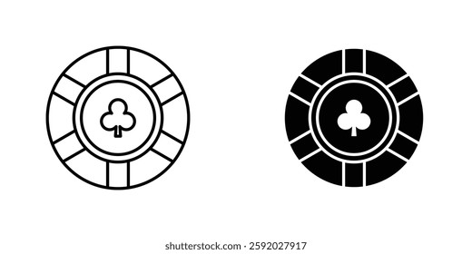Poker chip icons. stroke line and black solid icons