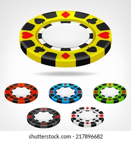poker chip isometric color set 3D object isolated on white vector illustration
